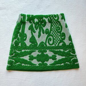 NWOT Rebecca Taylor Merino Wool Tapestry Jacquard Skirt in Green, Size Small
